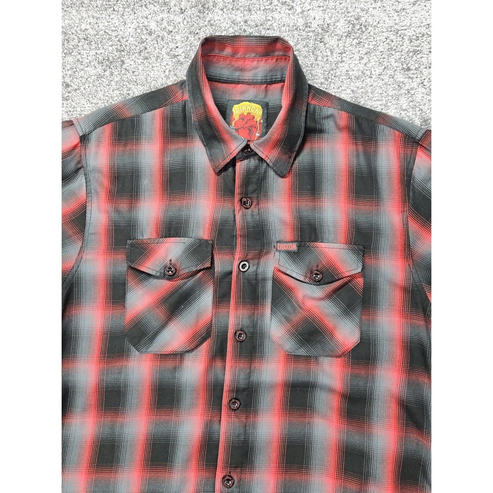 Dixxon Corazon Men's Medium Plaid Button Up Shirt Red Black Bamboo Western - Picture 3 of 9